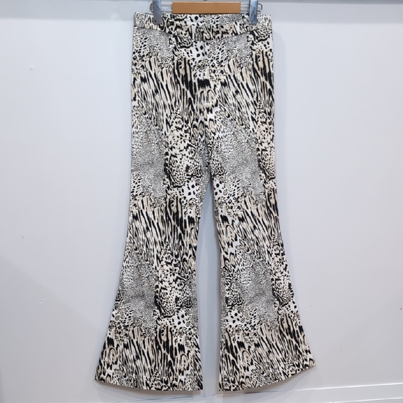 The People Vs. Denim - THE PEOPLE VS | Women's White/Black/Beige Animal Print Hi-Rise Flare Jeans